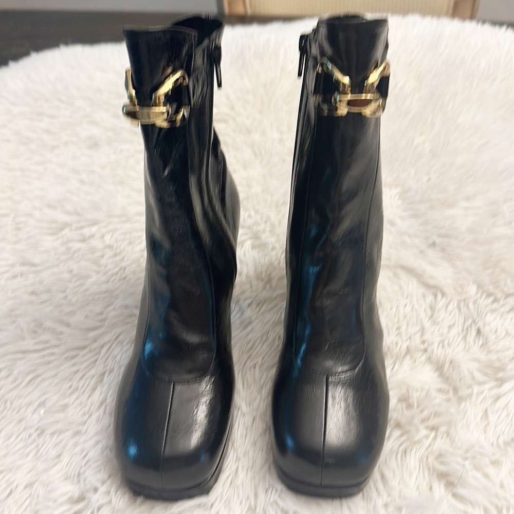 NEW Jeffrey Campbell Makena Black Crinkle Matte Gold platform boot women sz 7.5 - Picture 5 of 9